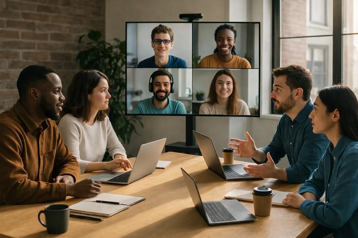 Employers conducting a remote onboarding session, showing employee engagement and interaction online
