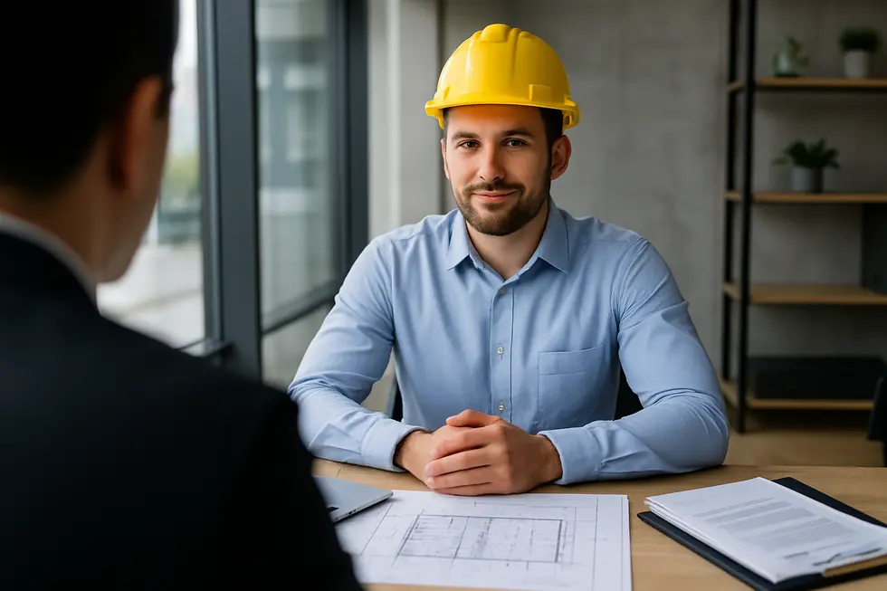 A prepared candidate sitting in front of an employer during an engineering job interview