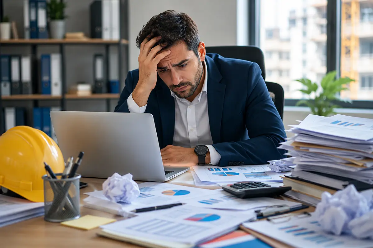 Stressed business owner experiencing workload pressure due to workforce planning mistakes